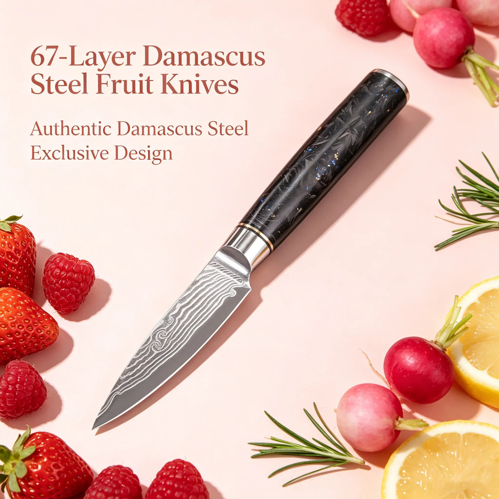 67-Layer Damascus Steel Paring Knife – Fruit & Kitchen Knife