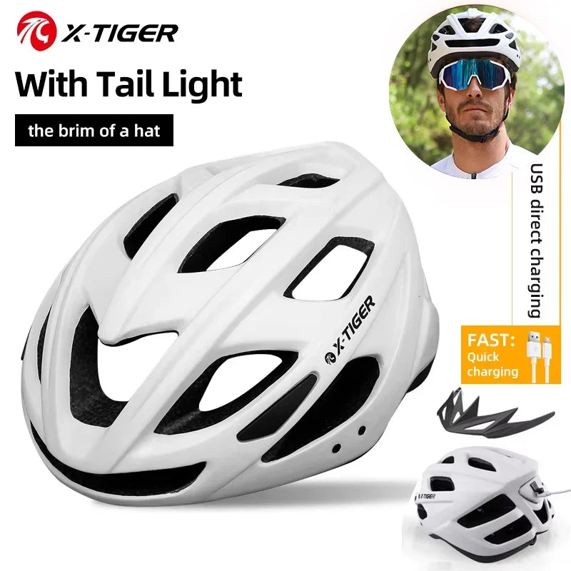 X-TIGER Adult Cycling Helmet with LED Tail Light & Brim