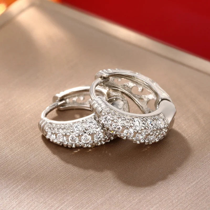 Huitan CZ Paved Geometric Hoop Earrings – Women's Fashion