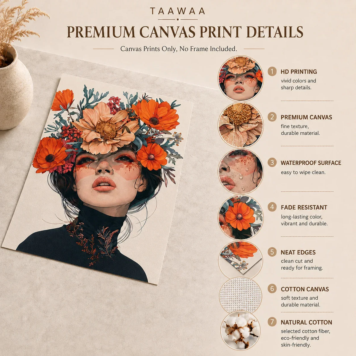 Nordic Canvas Wall Art – Woman & Flowers Vintage Poster Print