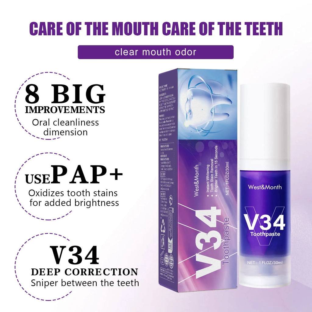 V34 Purple Toothpaste Mousse – Whitening, Gum Care & Fresh Breath