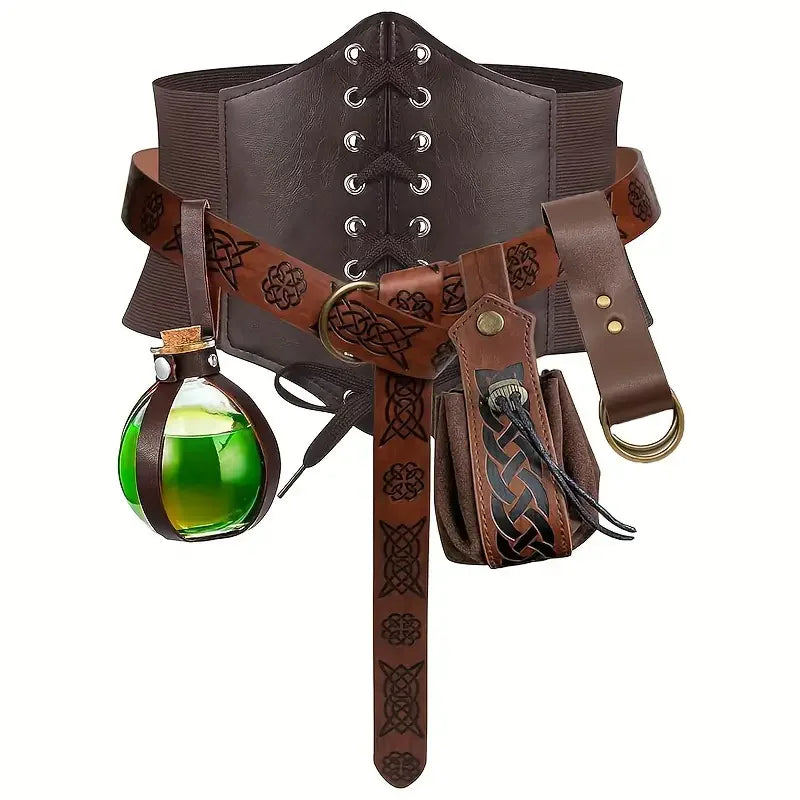 Renaissance Costume Belt Pouch Waist Bag Fanny Cork Potion Bottle