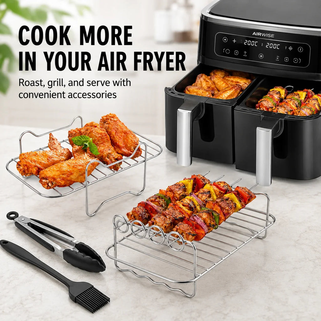 Dual Air Fryer Multi-Layer Rack with Skewers & Baking Paper