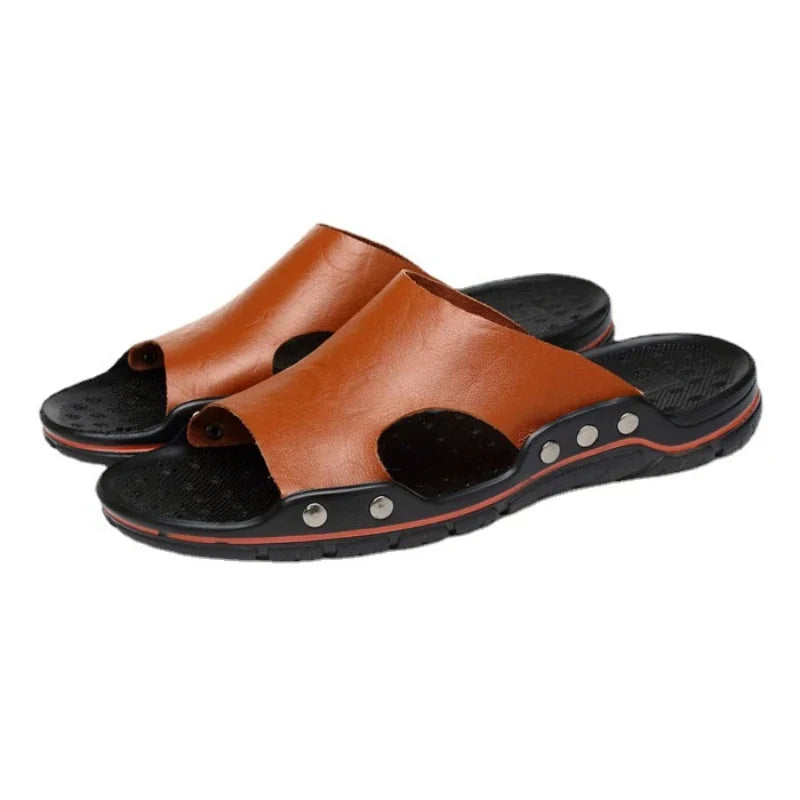 Men's Roman Leather Sandals – Classic Slip-On Summer Slides