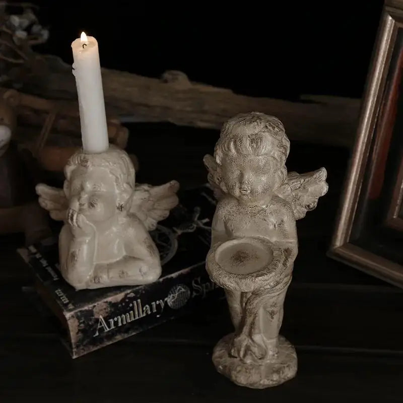 Angel Cupid Candlestick Holder – Resin Winged Baby Sculpture