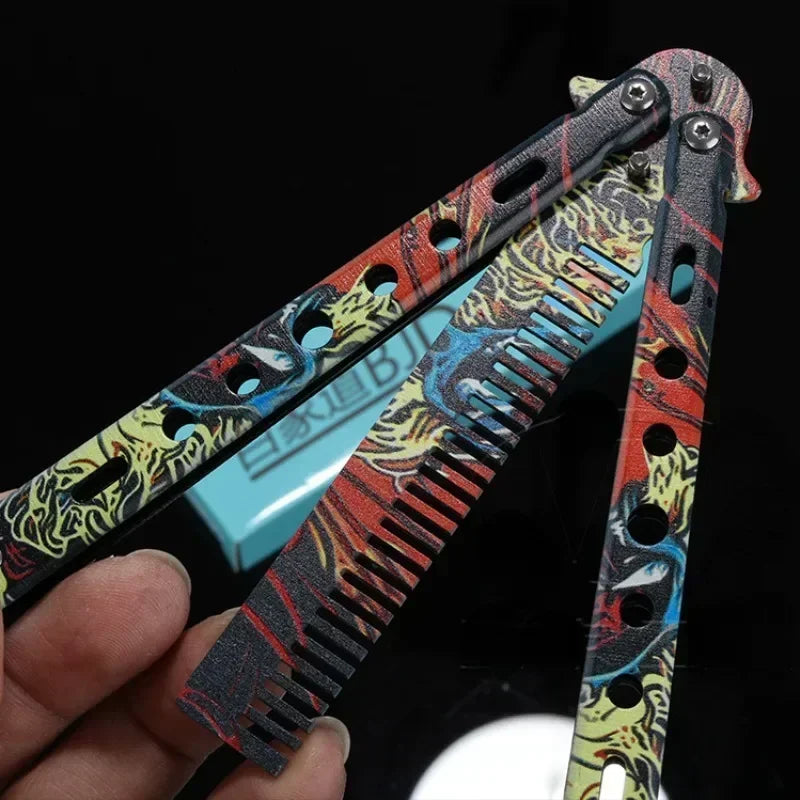 Foldable Butterfly Knife Comb – Stainless Steel Beard Styling Tool