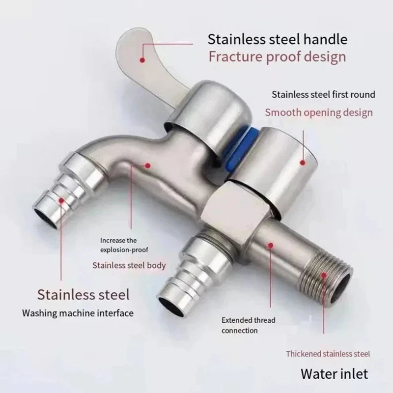 Stainless Steel Dual Outlet Faucet | 1/2" Wall Mount Two-Way Tap