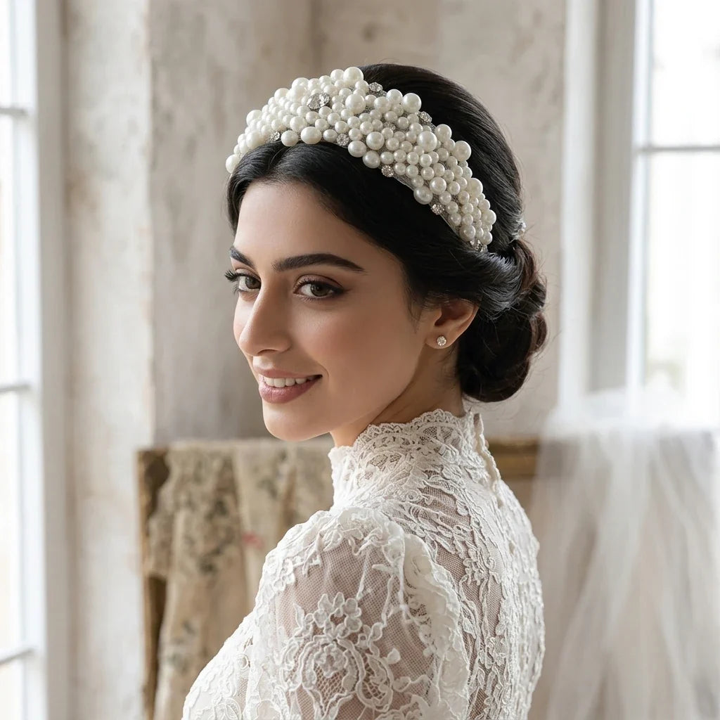 Vintage Pearl Bridal Headband | Handmade Multi-Row Wedding Hair