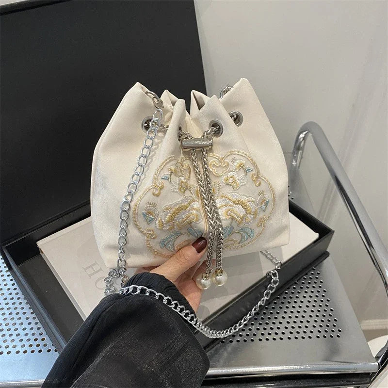 Chinese-Style Canvas Bucket Bag | Women's Retro Shoulder Bag