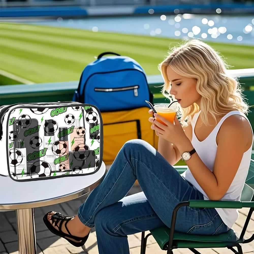 Football-themed PVC Toiletry Bag Makeup Suitable Men Women