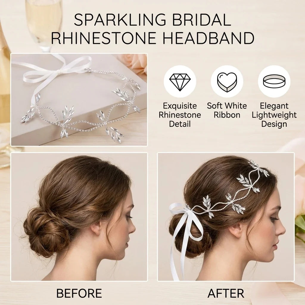 Bridal Rhinestone Hair Band – Elegant White Wedding Headpiece