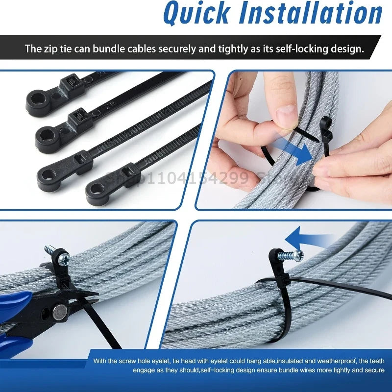 Screw Hole Nylon Cable Ties Self-Locking 4×150mm | 100–500 Pcs