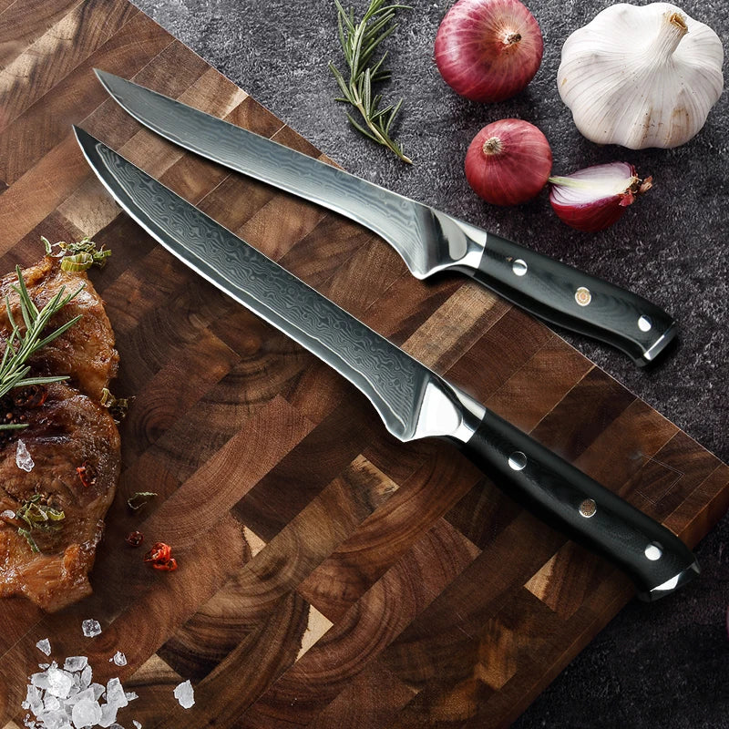 67-Layer Damascus Boning & Cleaver Knife Set – 7" & 5.5"