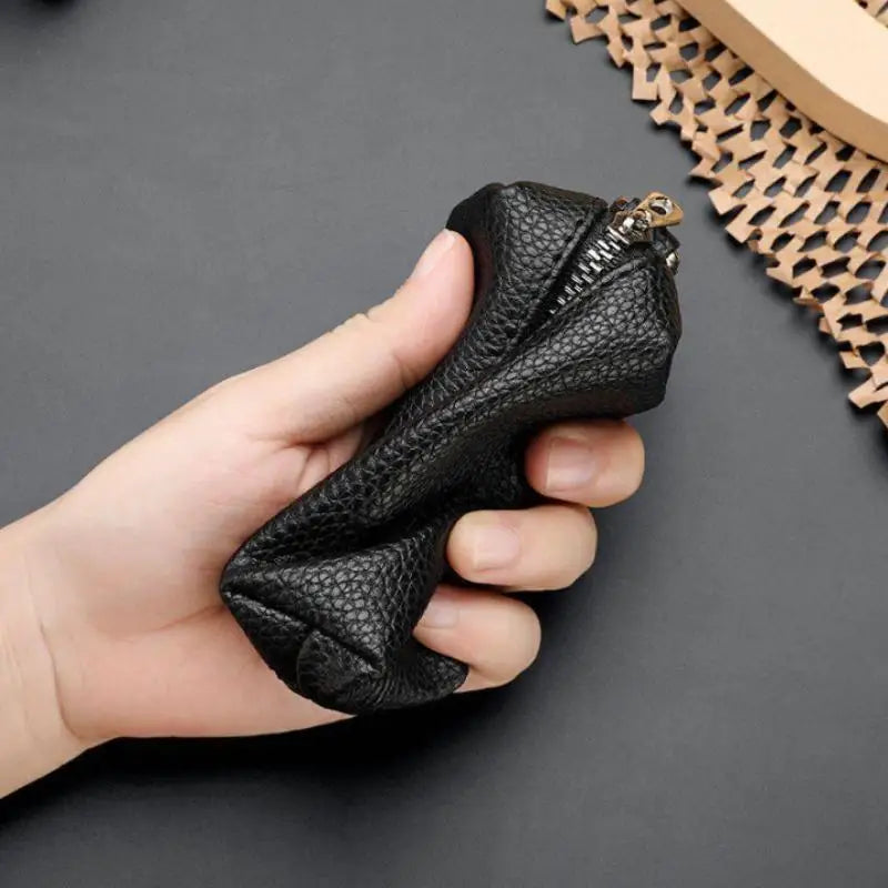 Double Zipper PU Leather Key & Coin Pouch with Metal Clip