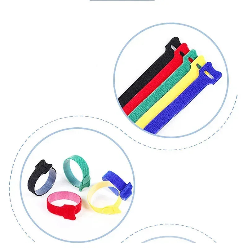 Reusable Self-Adhesive Nylon Cable Ties – Hook & Loop Colors