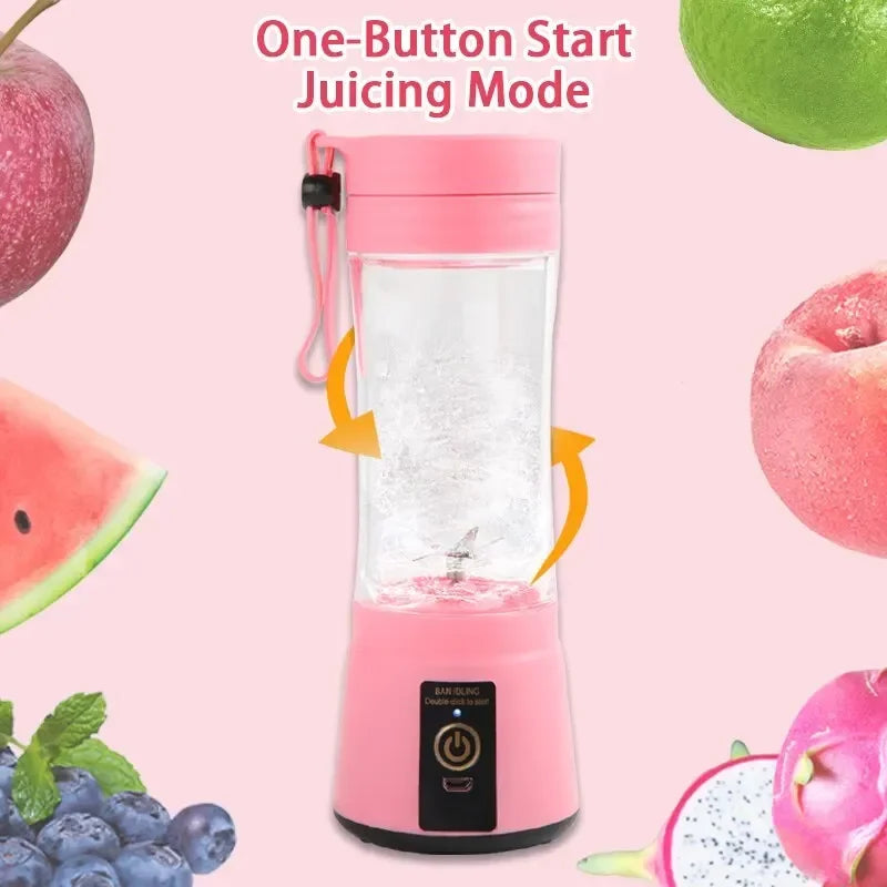 Portable Mini Electric Blender Juicer – 6-Blade USB Rechargeable