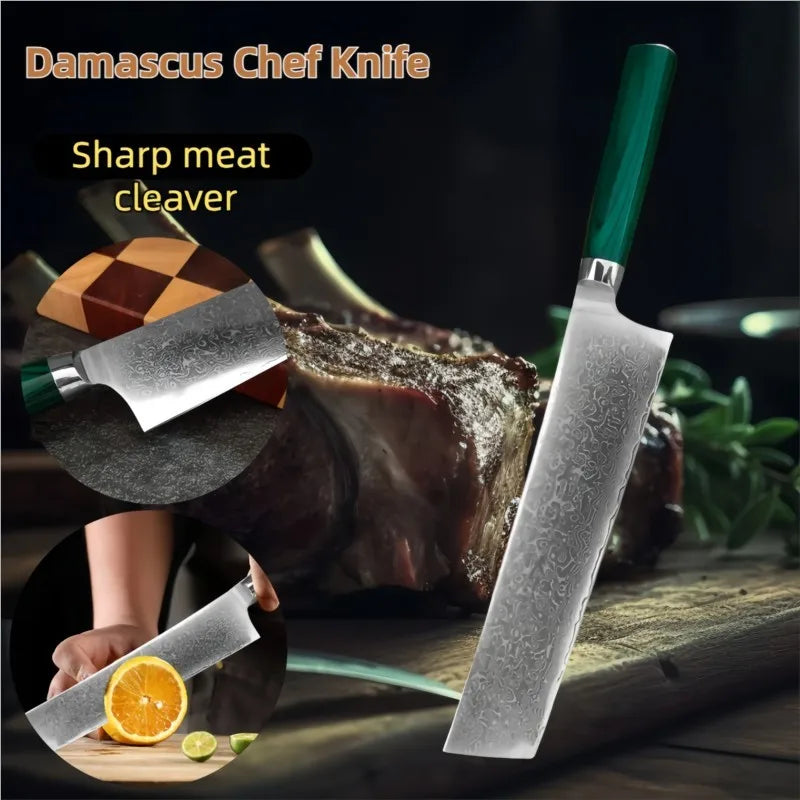 Damascus Steel Nakiri Knife – Full Tang Chef Kitchen Knife