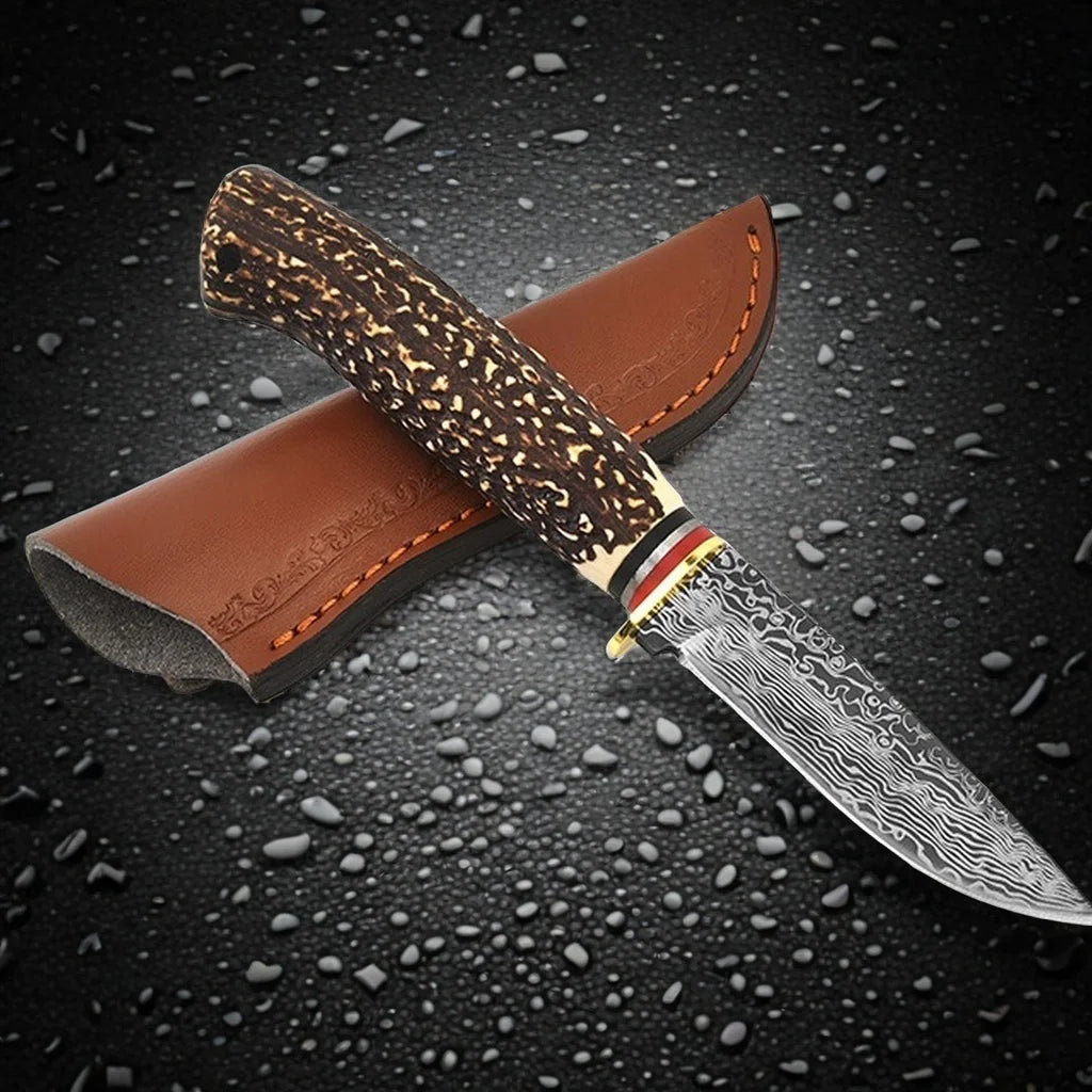 Fixed Blade Outdoor Knife – Bone Handle, Damascus, 58–60HRC D3