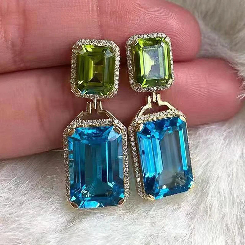 Huitan Geometric CZ Drop Earrings – Shiny Cubic Zirconia Women