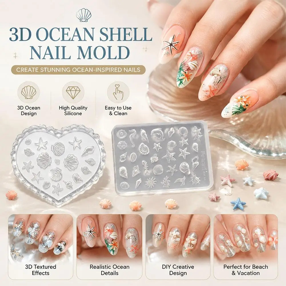 3D Ocean Nail Art Silicone Mold – Starfish, Shell & Sea Life