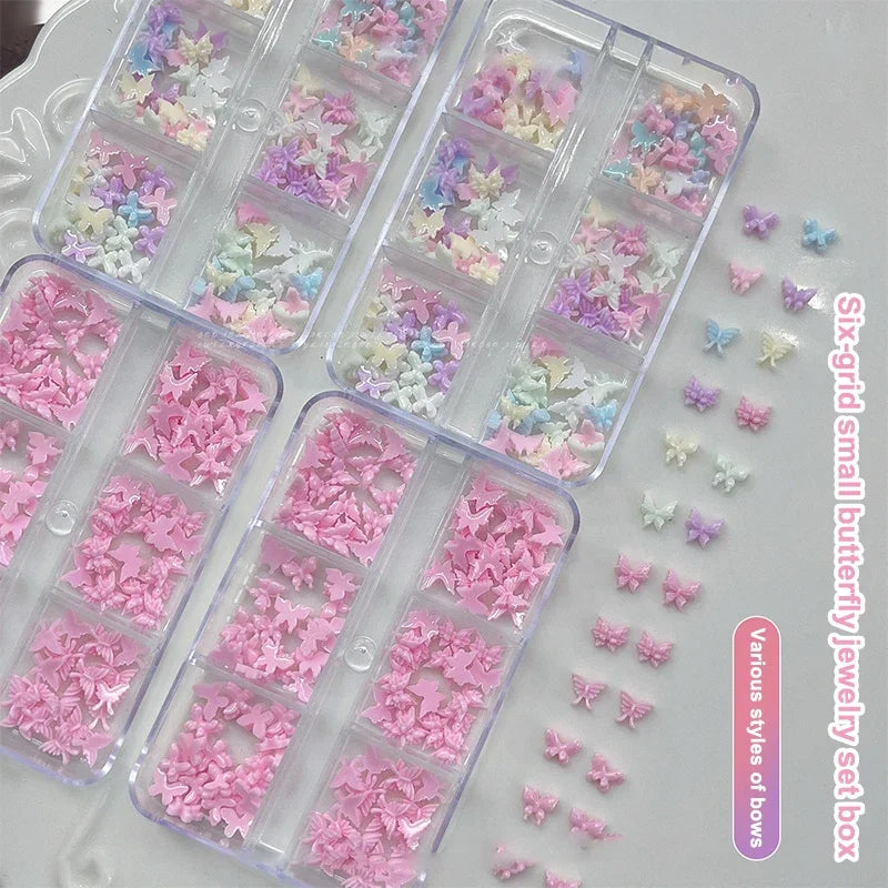 3D Butterfly Nail Charms – 6-Grid Colorful Resin Flat-Back Set