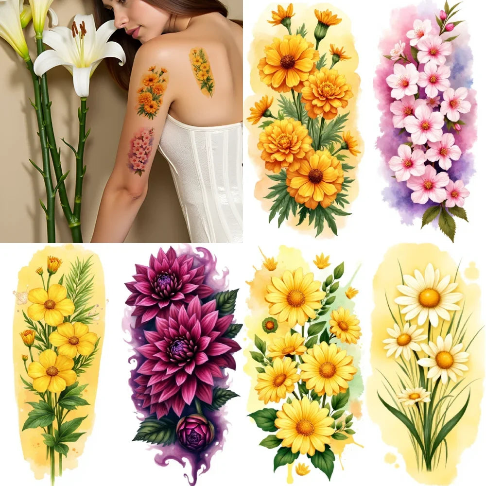 9-Pack Floral Temporary Tattoos – Waterproof Flower Designs