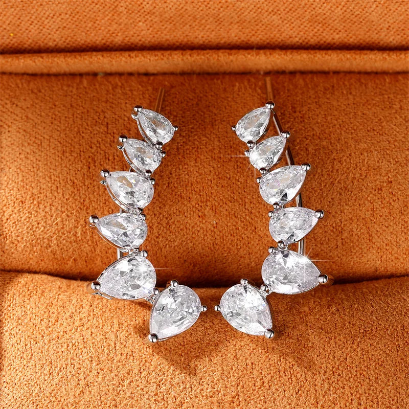 Huitan Crystal Pear CZ Drop Earrings – Silver-Tone Women
