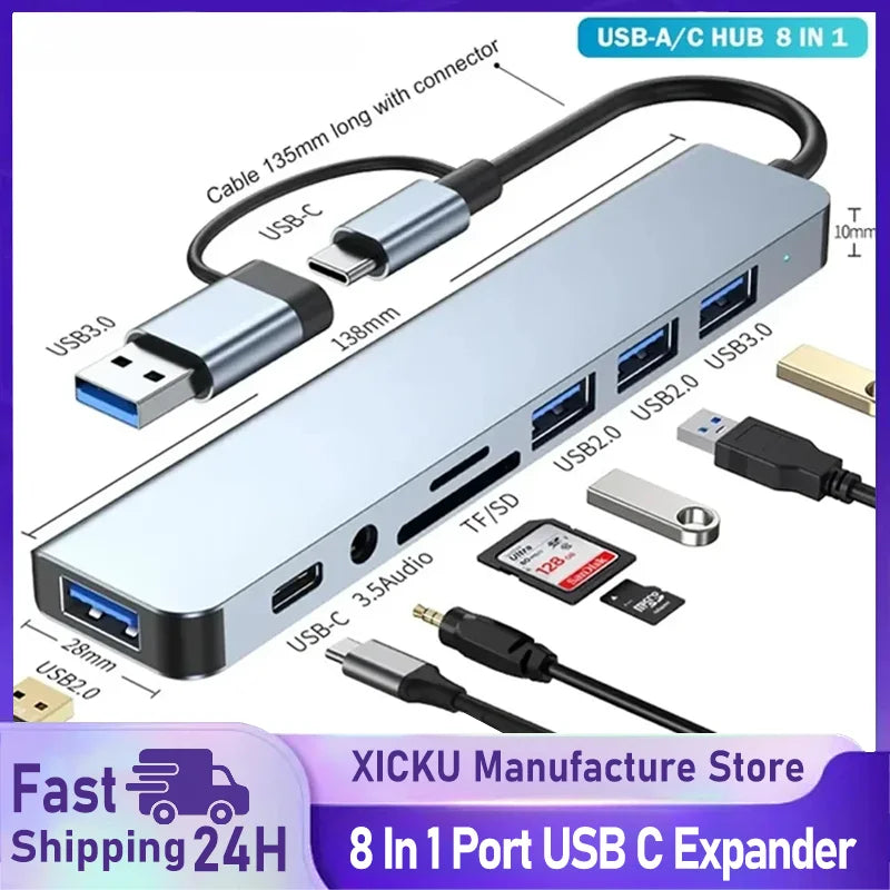 8-in-1 USB-C Hub Multiport Adapter – SD, Audio & USB 3.0
