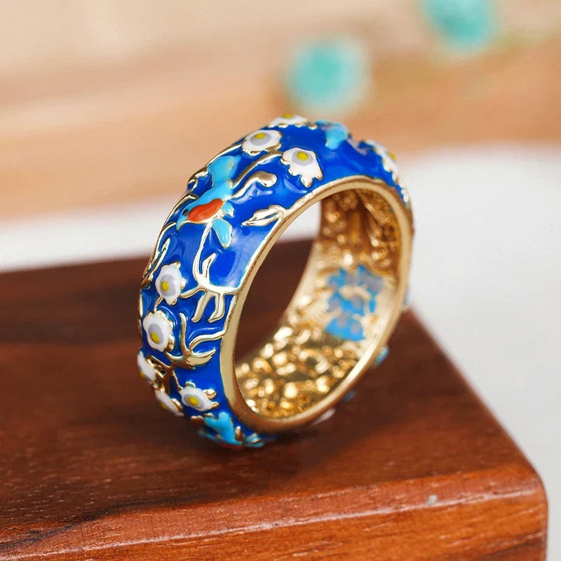 Huitan Blue Flower Ring for Women – Vintage Fashion Jewelry