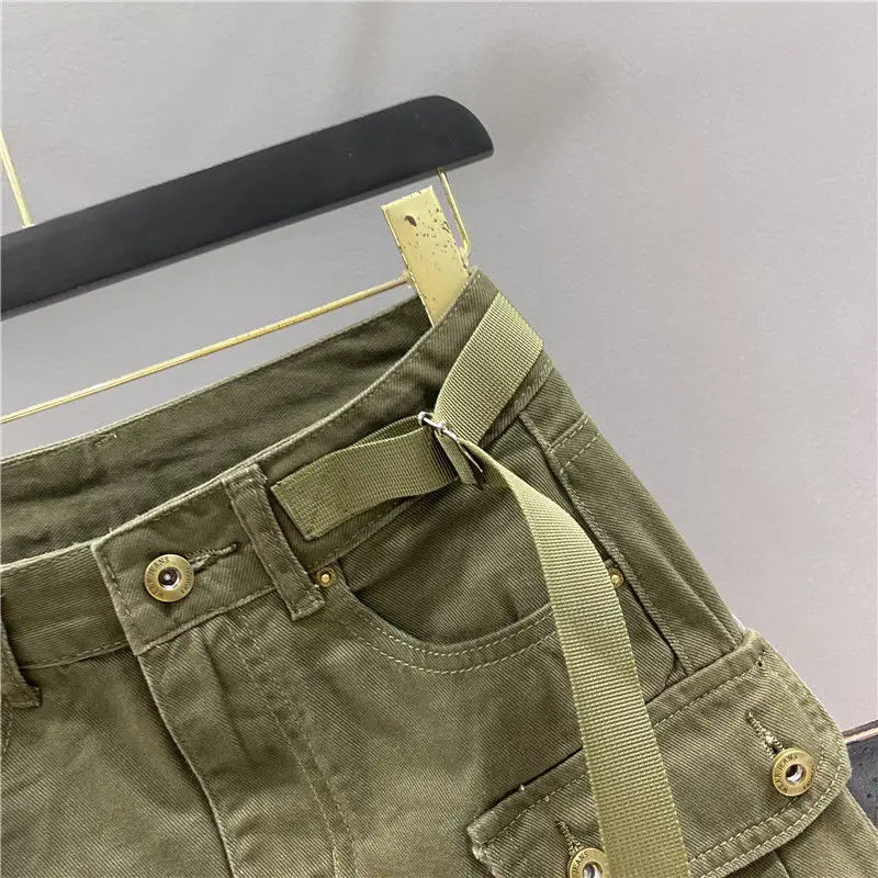 Women's Denim Mini Cargo Skirt – A-Line Zipper Fly Jean Skirt