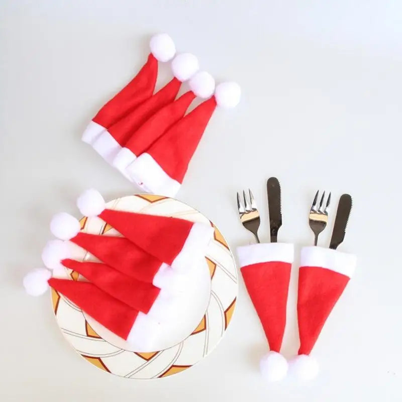10-Piece Christmas Hat Cutlery Holders & Wine Bottle Covers