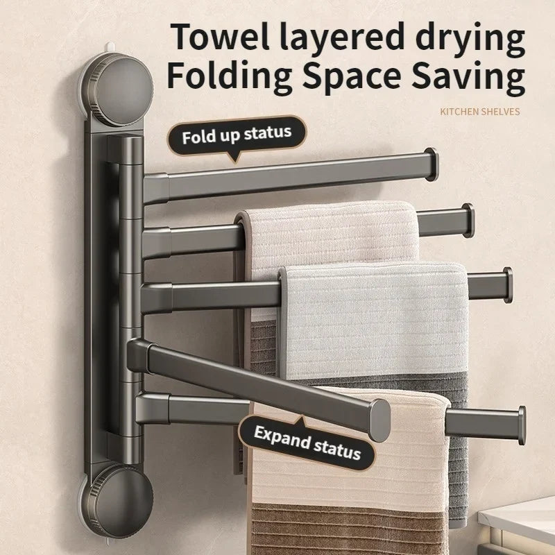 Drill-Free Suction Cup Rotating Towel Rack | Multi-Bar Folding