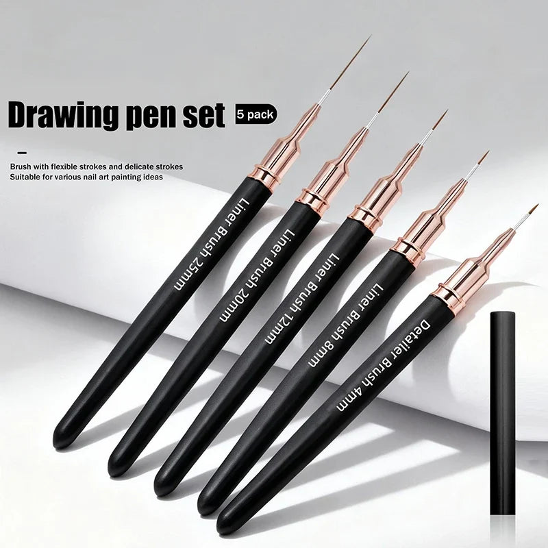 5-Piece Nail Art Liner Brush Set – Fine Detail Manicure Pens