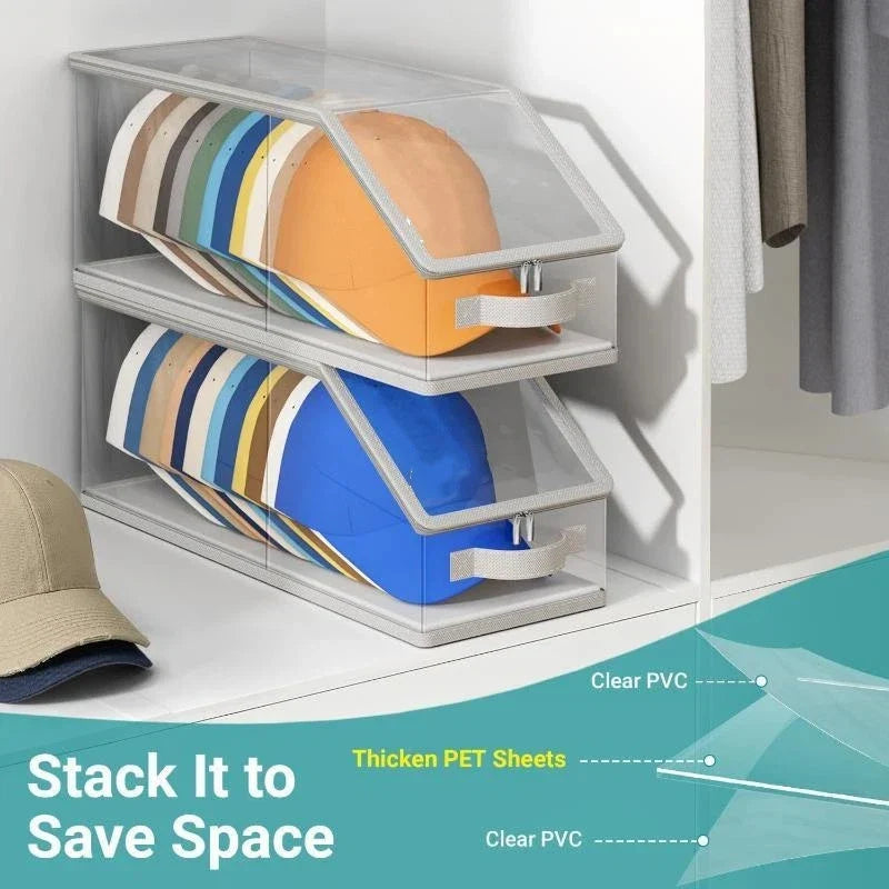 Clear Hat Storage Box – Holds 12 Baseball Caps, Stackable