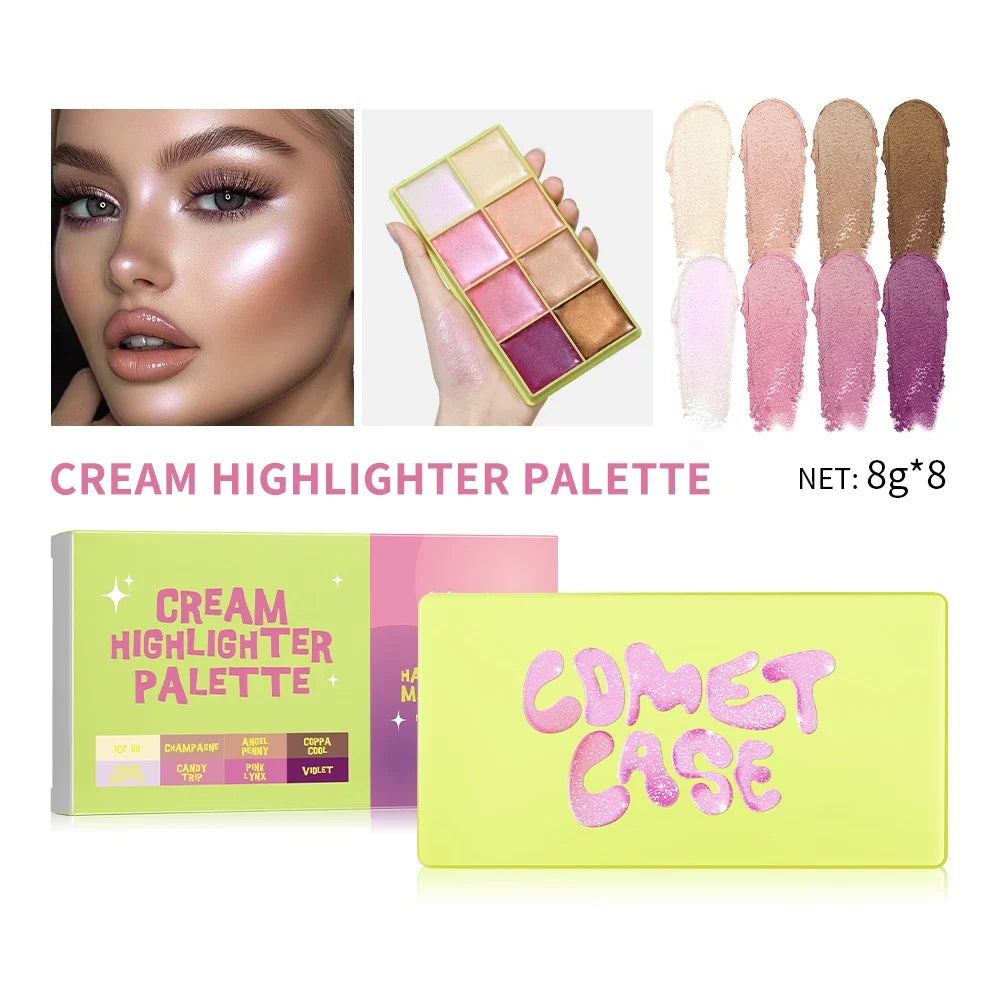 Lakerain 8-Color Cream Highlighter Palette | Matte & Shimmer