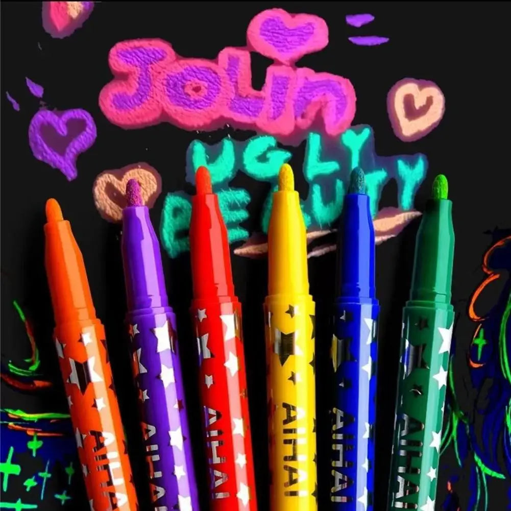 6-Color Glow in the Dark Neon Marker Pens | DIY Art & Crafts