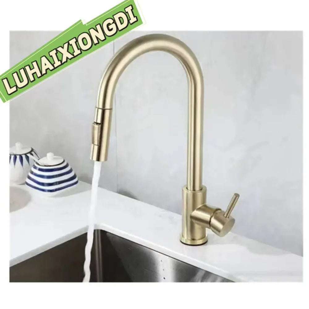 Brushed Gold Pull-Out Kitchen Faucet | Single Handle Mixer