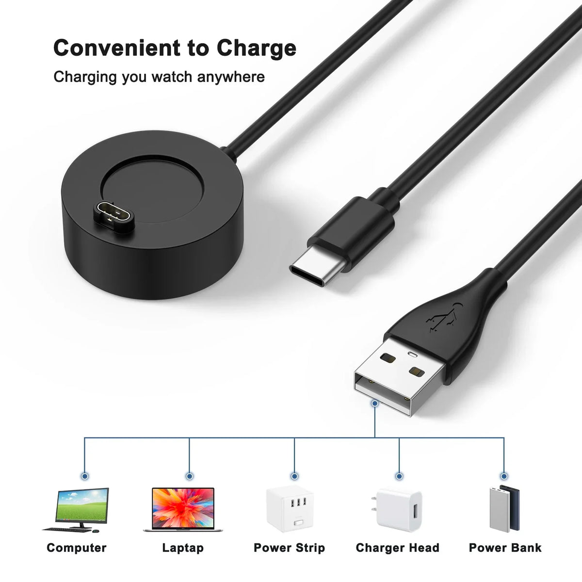 2-in-1 USB-C Charger Cable for Garmin Fenix 7/6/5X, Venu 2