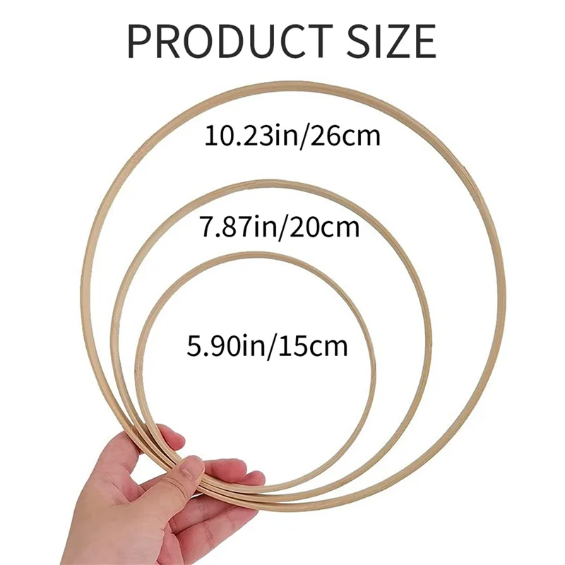 A36T-Bamboo Floral Hoop 3 Sizes Dream Catcher Bamboo Wood Circle Ring