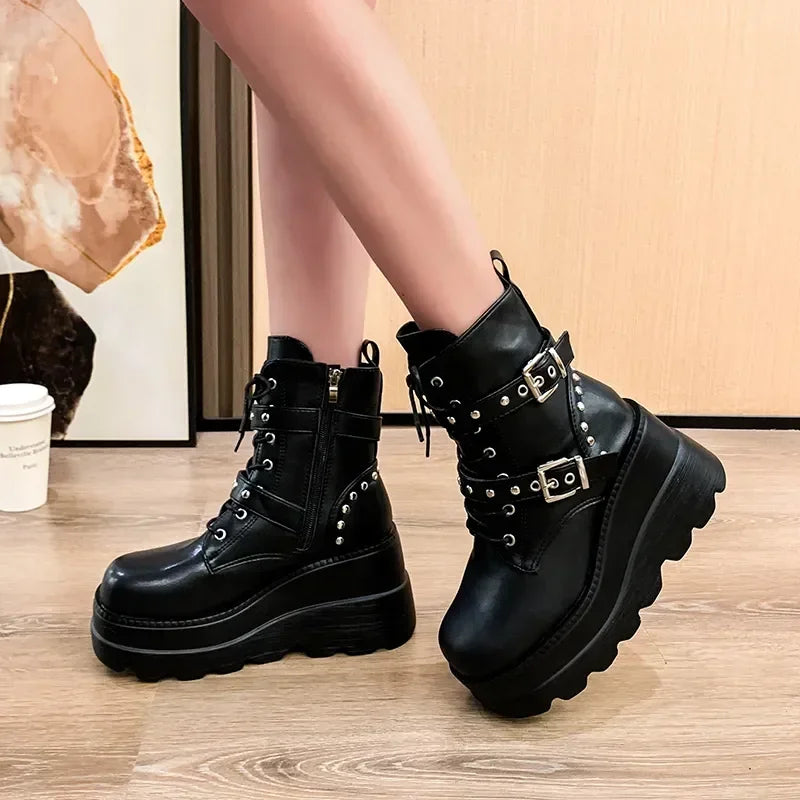 Goth Platform Ankle Chelsea Boots – Chunky Wedge Women Sizes 5.5–10