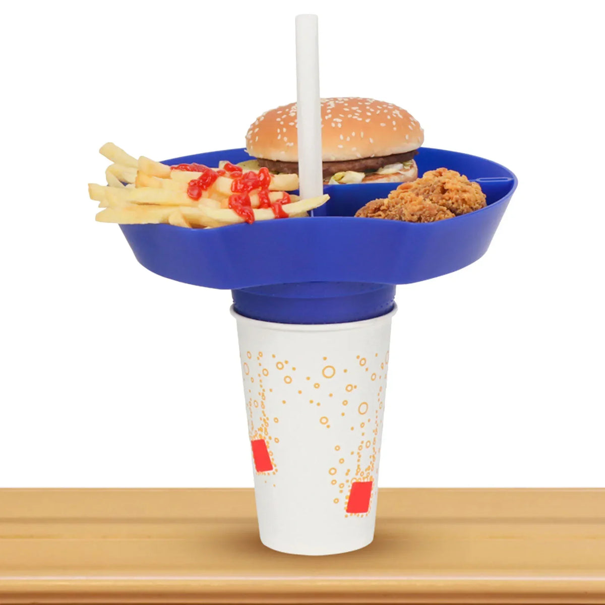 2-in-1 Compartment Snack Plate with Straw Hole | Reusable Tray