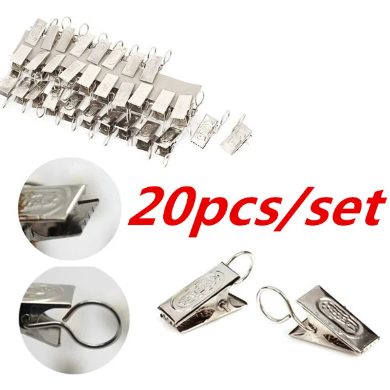 20-Piece Stainless Steel Curtain Rod Clip Rings | Drapery Hooks