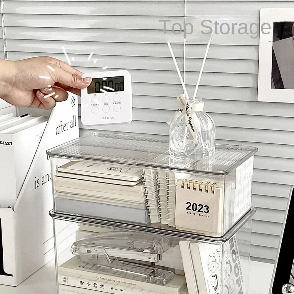 Desktop Storage Box Large Capacity Lid Transparent Cosmetic Office