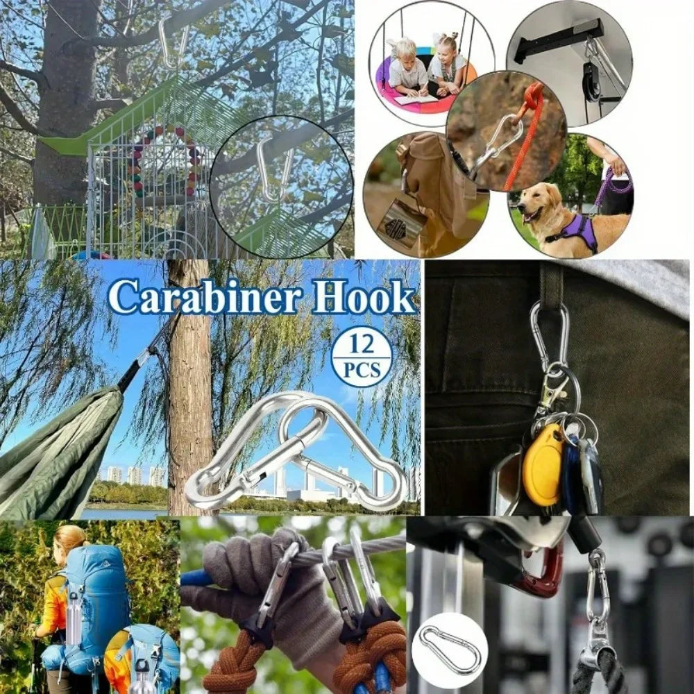 12-Pack Stainless Steel Carabiner Set | 6x60mm, 180kg Capacity