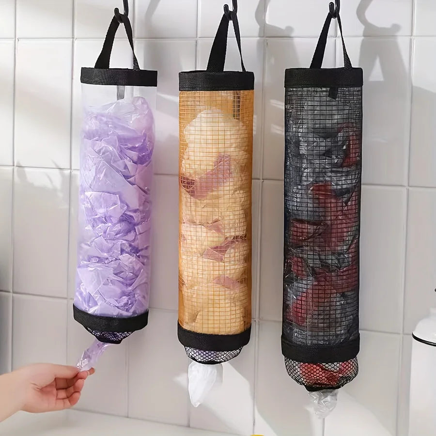 Wall-mounted Kitchen Plastic Bag Holder Foldable Mesh Hanging