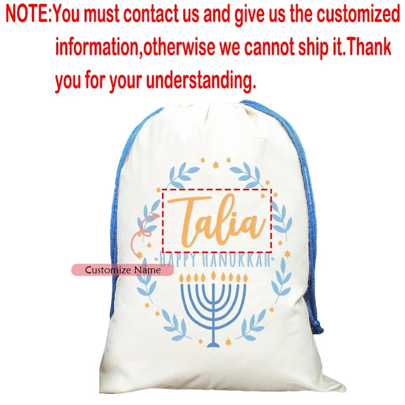Personalized Hanukkah Drawstring Gift Bag with Child's Name