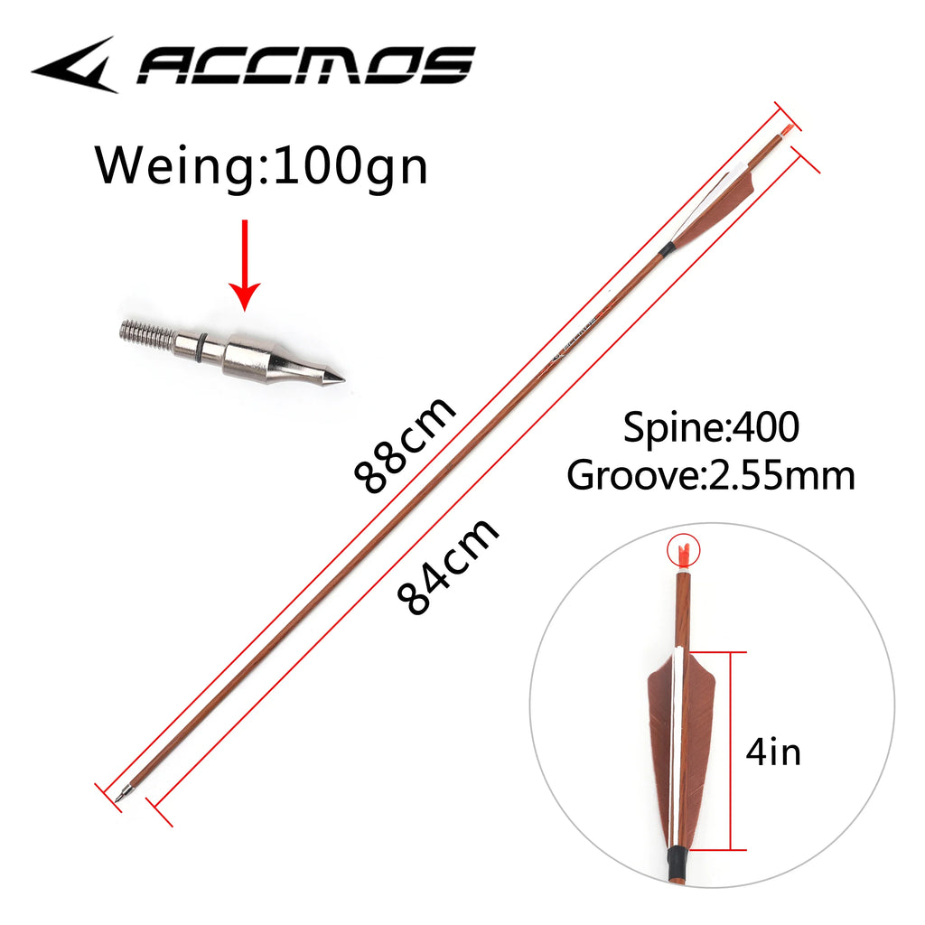 6 Wood Skin Carbon Arrows Spine 400 500 550 600 700 Real Feather