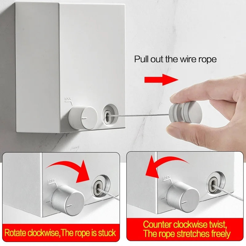 Retractable Clothesline Wall-Mount Space-Saving Clothes Drying Rack
