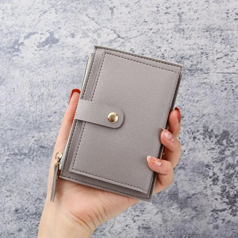 Women's Slim PU Leather Card Holder Wallet | Mini Zipper Purse