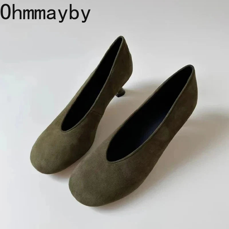 Women's Suede Mary Jane Pumps – Square Heel Slip-On Dress Shoes